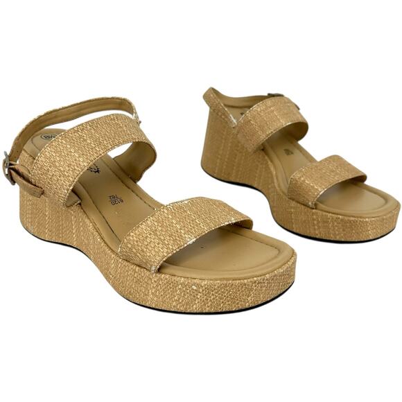 VTG y2k Women's Tan Lower East Side Strappy Chunky Woven Platform Sandals 8.5M - Picture 1 of 8